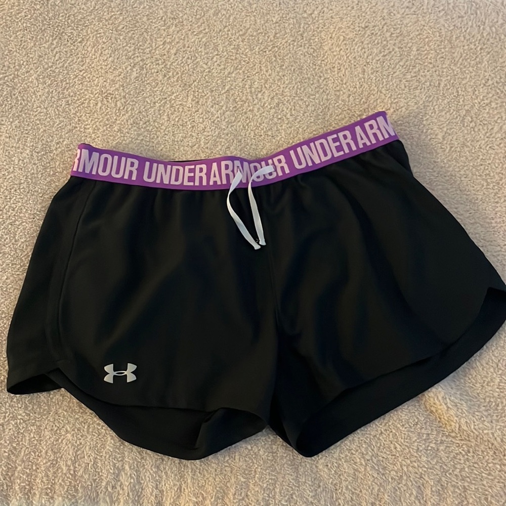 Under Armour Black Shorts with Purple Trim